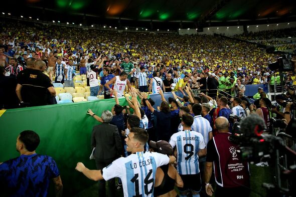 Argentina's players went over in a bid to diffuse the situation before leaving the pitch