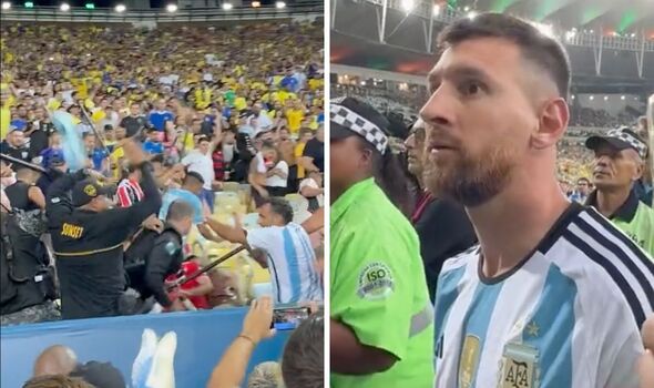 Lionel Messi watched helplessly as violence broke out between fans and police