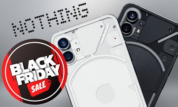 Two Nothing Phones next to a Black Friday sale sign
